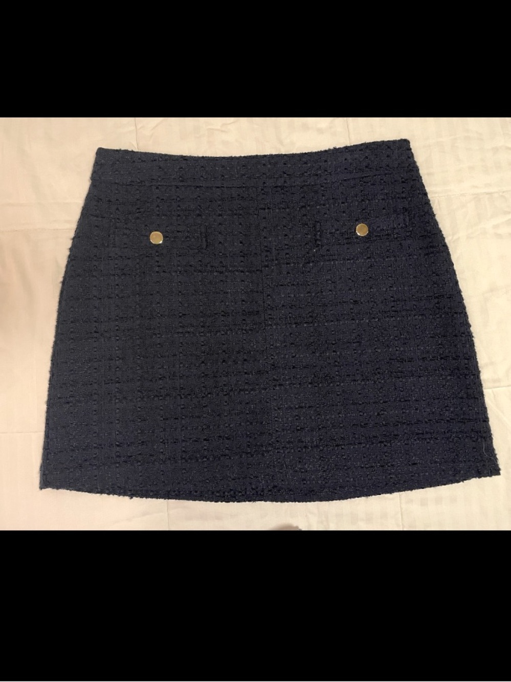 Ann Taylor Loft Navy Tweed Mini Skirt Short Size 12 Office Career Pencil EUC